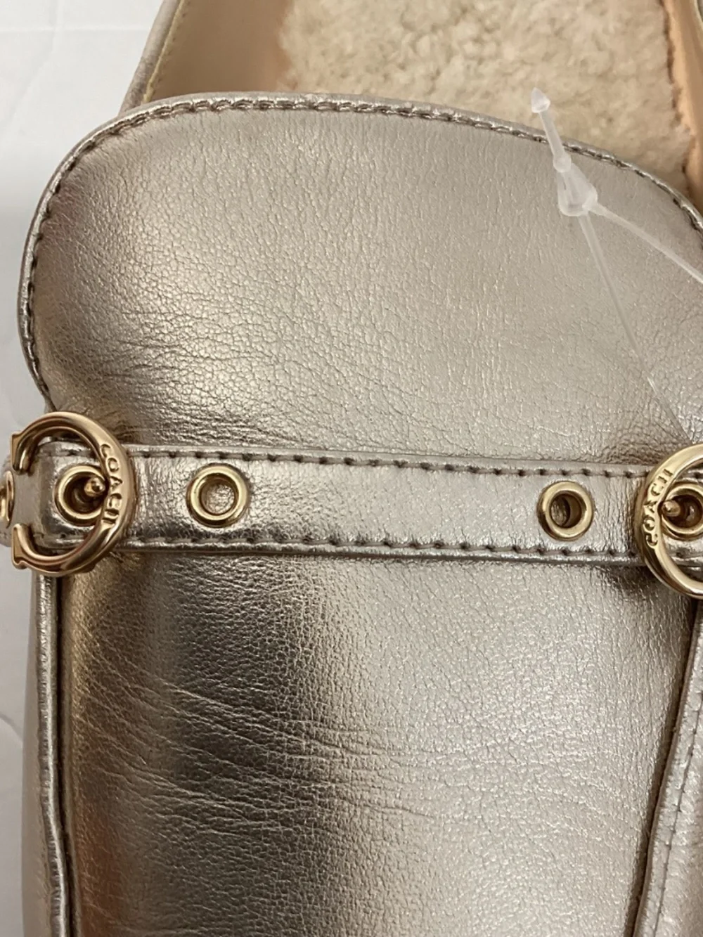 NEW W/OUT BOX COACH MULES IRENE METALLIC GOLDEN SHEARLING LINING
